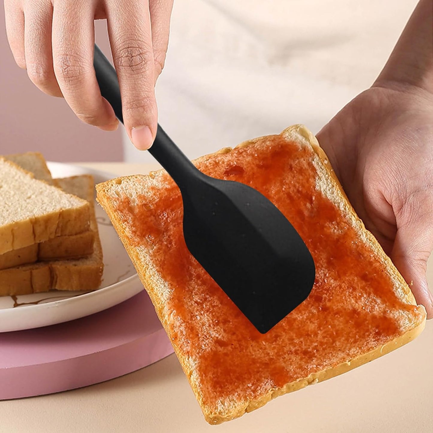 4 Pack Silicone Spatula and Grilling Tongs Kitchen Utensils with Silicone Brush Heat Resistant Bpa-Free Rubber Spatula for Scraping, Baking, Cooking, Mixing-Black