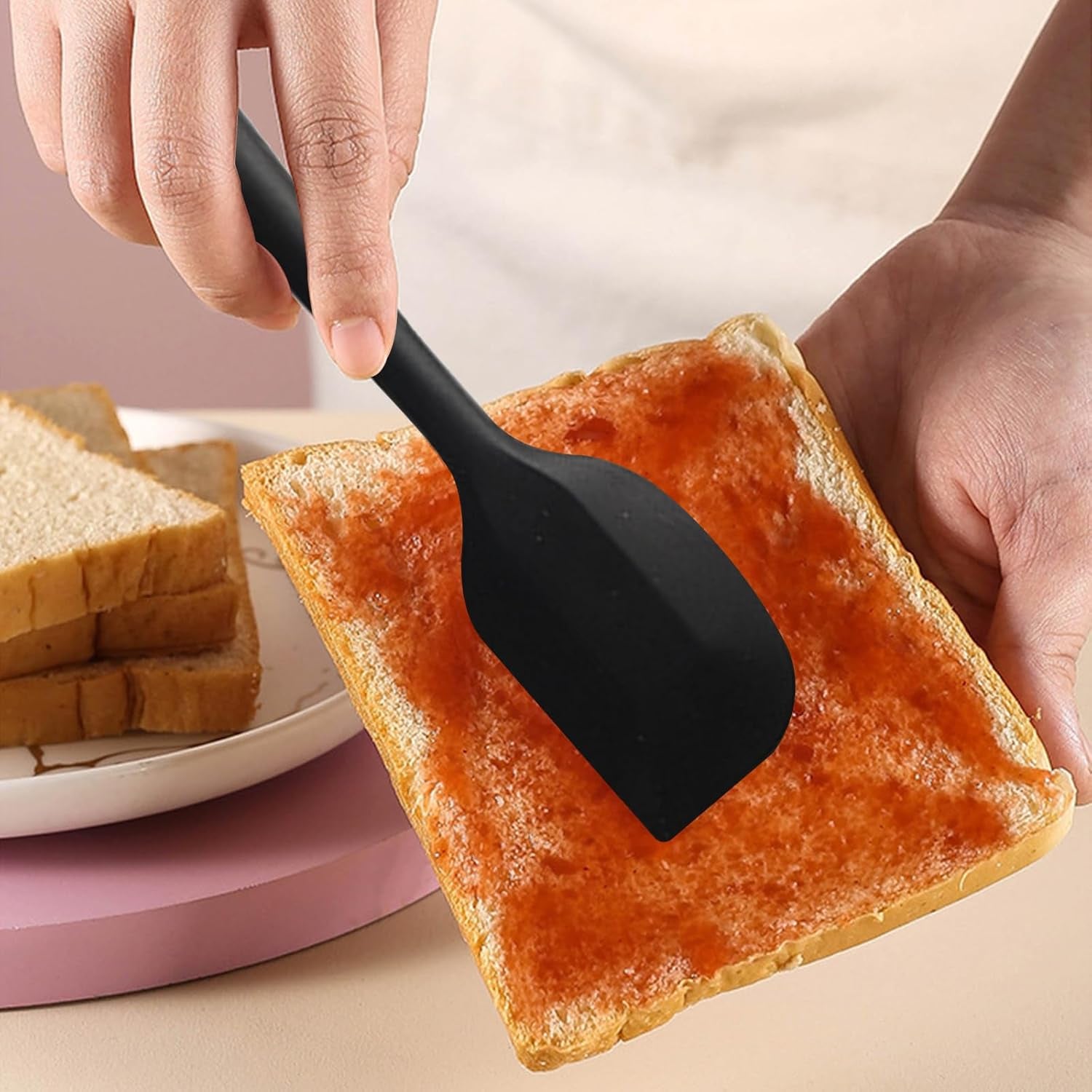 4 Pack Silicone Spatula and Grilling Tongs Kitchen Utensils with Silicone Brush Heat Resistant Bpa-Free Rubber Spatula for Scraping, Baking, Cooking, Mixing-Black