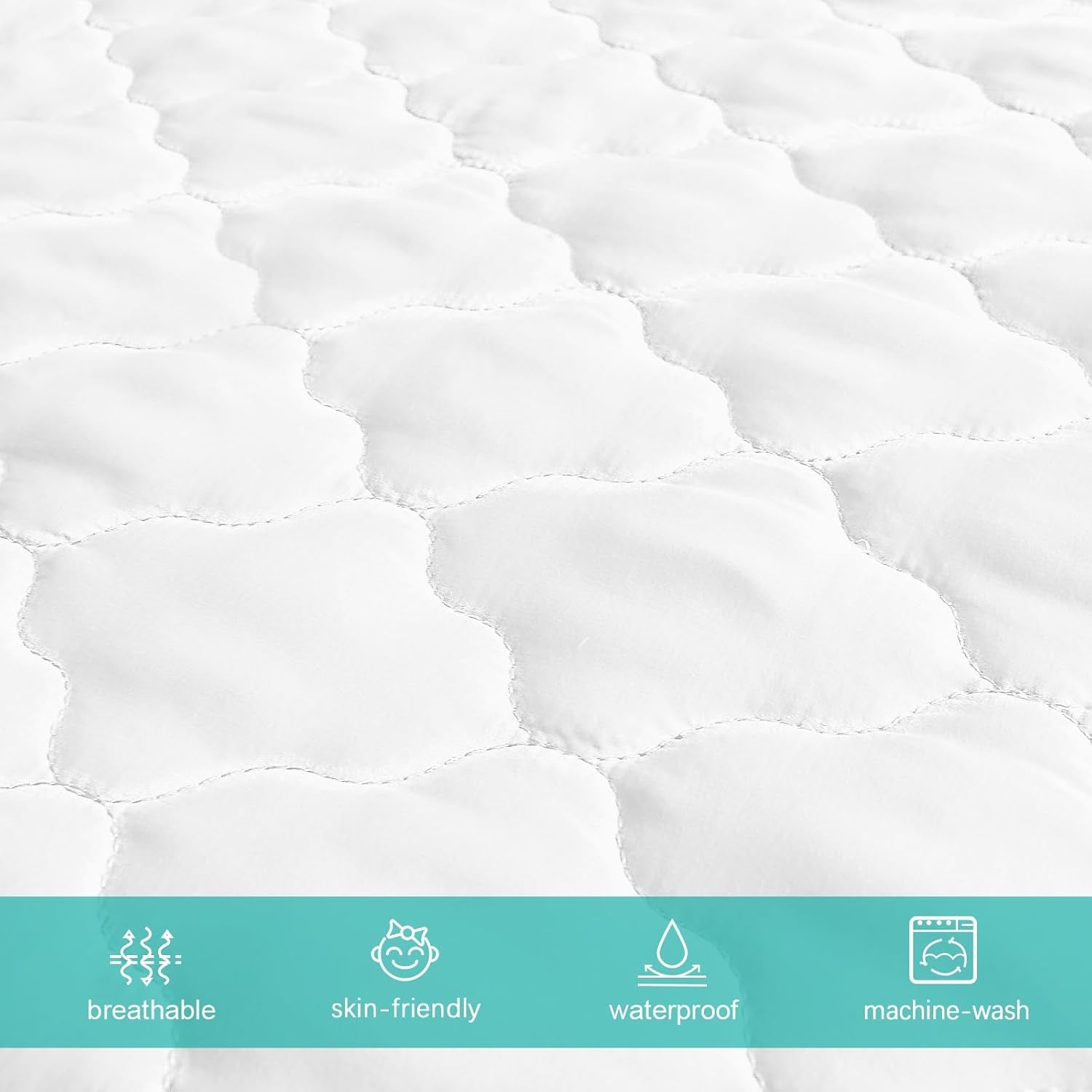 Crib Mattress Protector Sheets Fitted Waterproof Crib Mattress Pad Cover, Noiseless & Machine Wash 100% Absorbent Crib/Toddler Mattress Protector Sheet Quilted, White, 52" X 28"