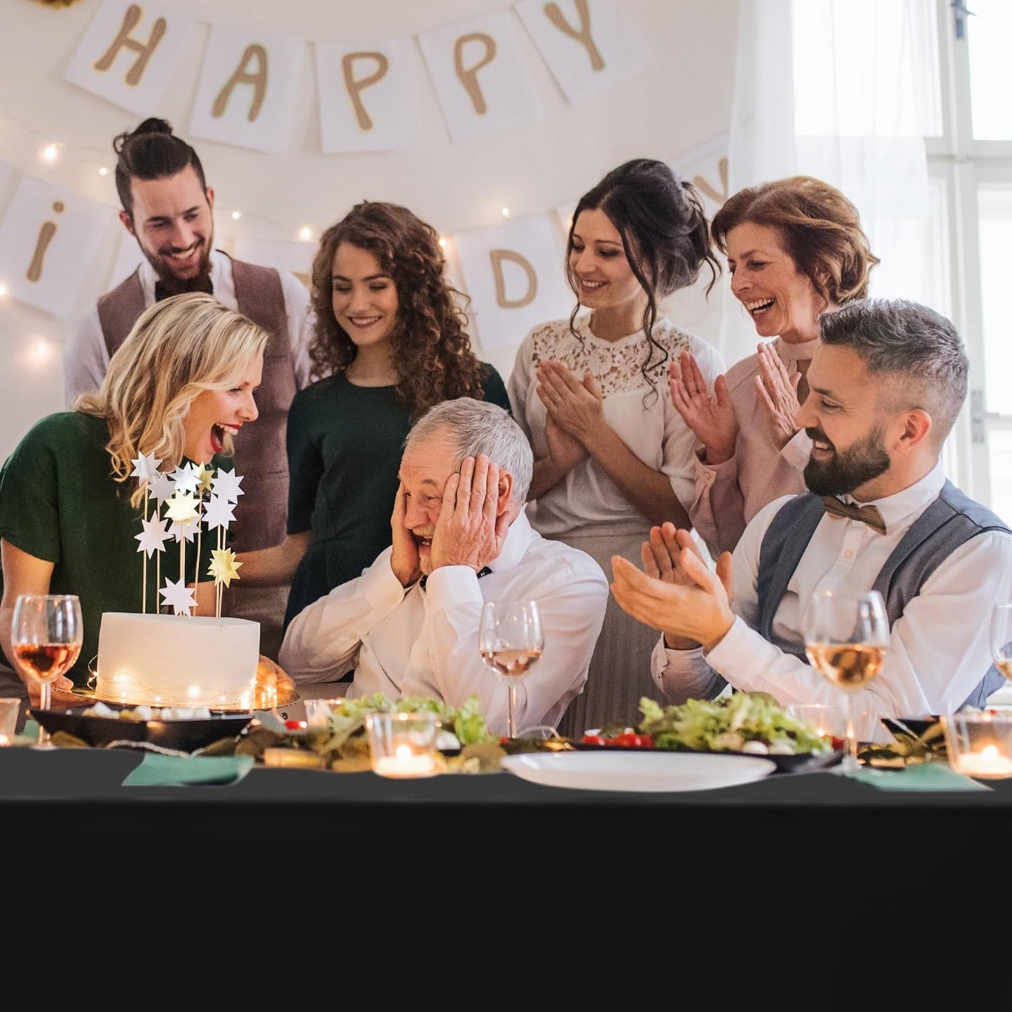4 PCS Picnic Table Cover with Bench Covers, Black Plastic Table Cloths, 54 X 108 in Disposable Waterproof Rectangle Table Covers for Camping Birthdays Weddings Parties Christmas