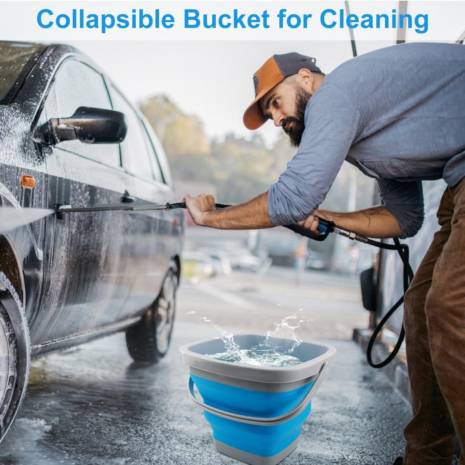 Collapsible Mop Bucket and Ice Bucket-5L(1.3 Gallon) Household Cleaning Silicone Dust Mops Bucket, Portable Bathroom Cleaning Supplies Square Bucket for Cleaning