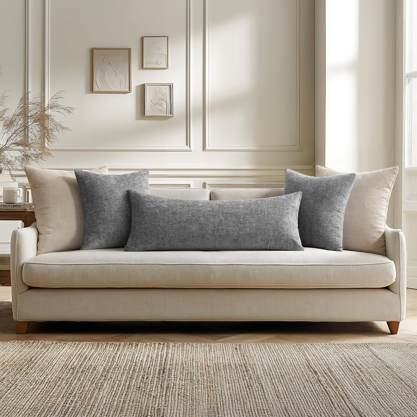 Pack of 1 Couch Throw Pillow Covers 14X36 Inch Soft Dark Gray Chenille Pillow Covers for Sofa Living Room Solid Dyed Pillow Cases