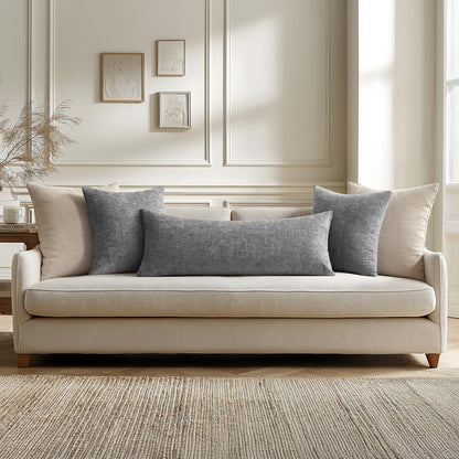 Pack of 1 Couch Throw Pillow Covers 14X36 Inch Soft Dark Gray Chenille Pillow Covers for Sofa Living Room Solid Dyed Pillow Cases