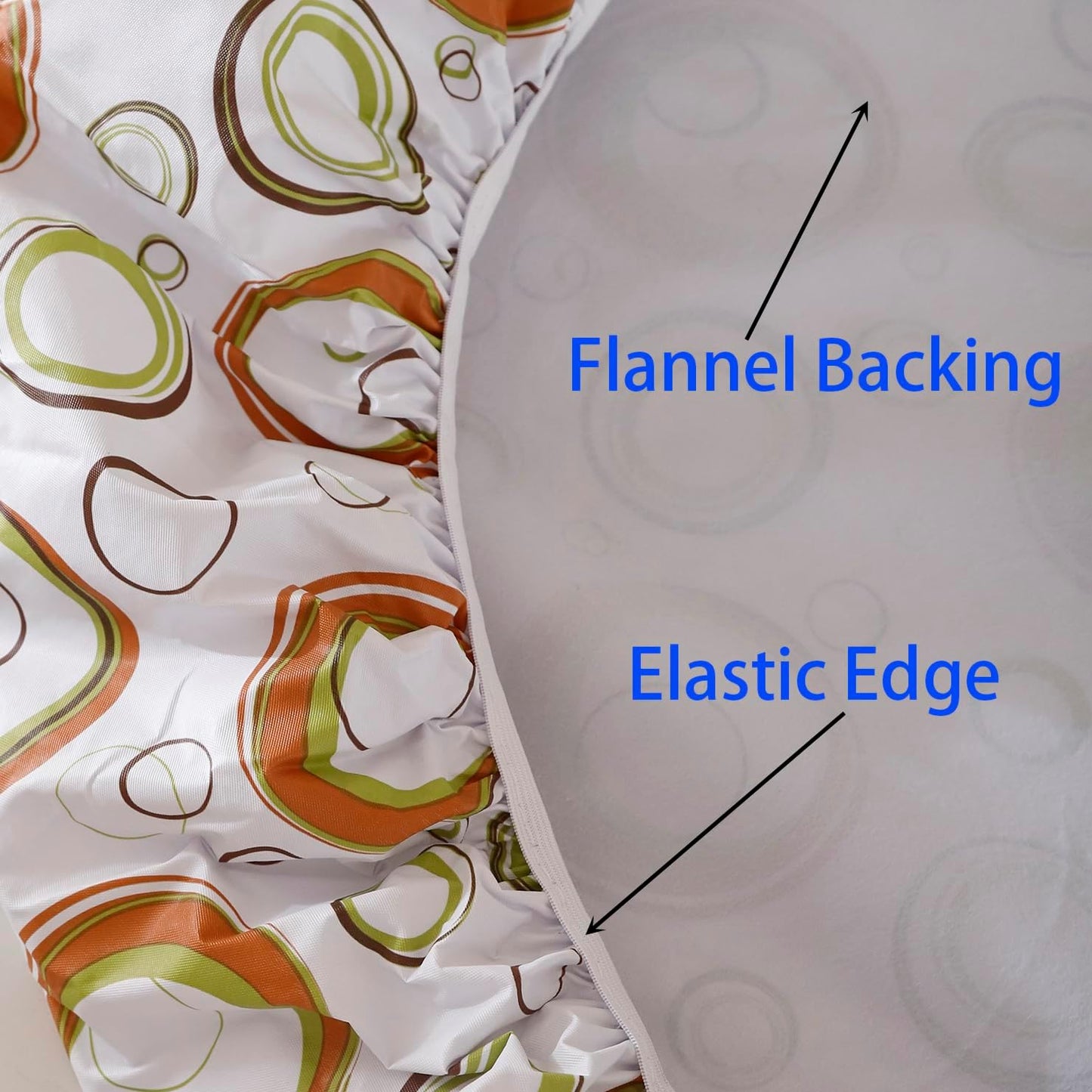 Round Vinyl Fitted Tablecloth with Flannel Backing Elastic Edge Design Table Cover Waterproof Oil-Proof PVC Table Cloth Stain-Resistant Best for 32"-36" Round
