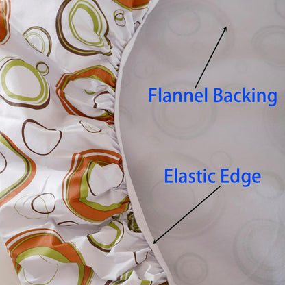 Round Vinyl Fitted Tablecloth with Flannel Backing Elastic Edge Design Table Cover Waterproof Oil-Proof PVC Table Cloth Stain-Resistant Best for 32"-36" Round