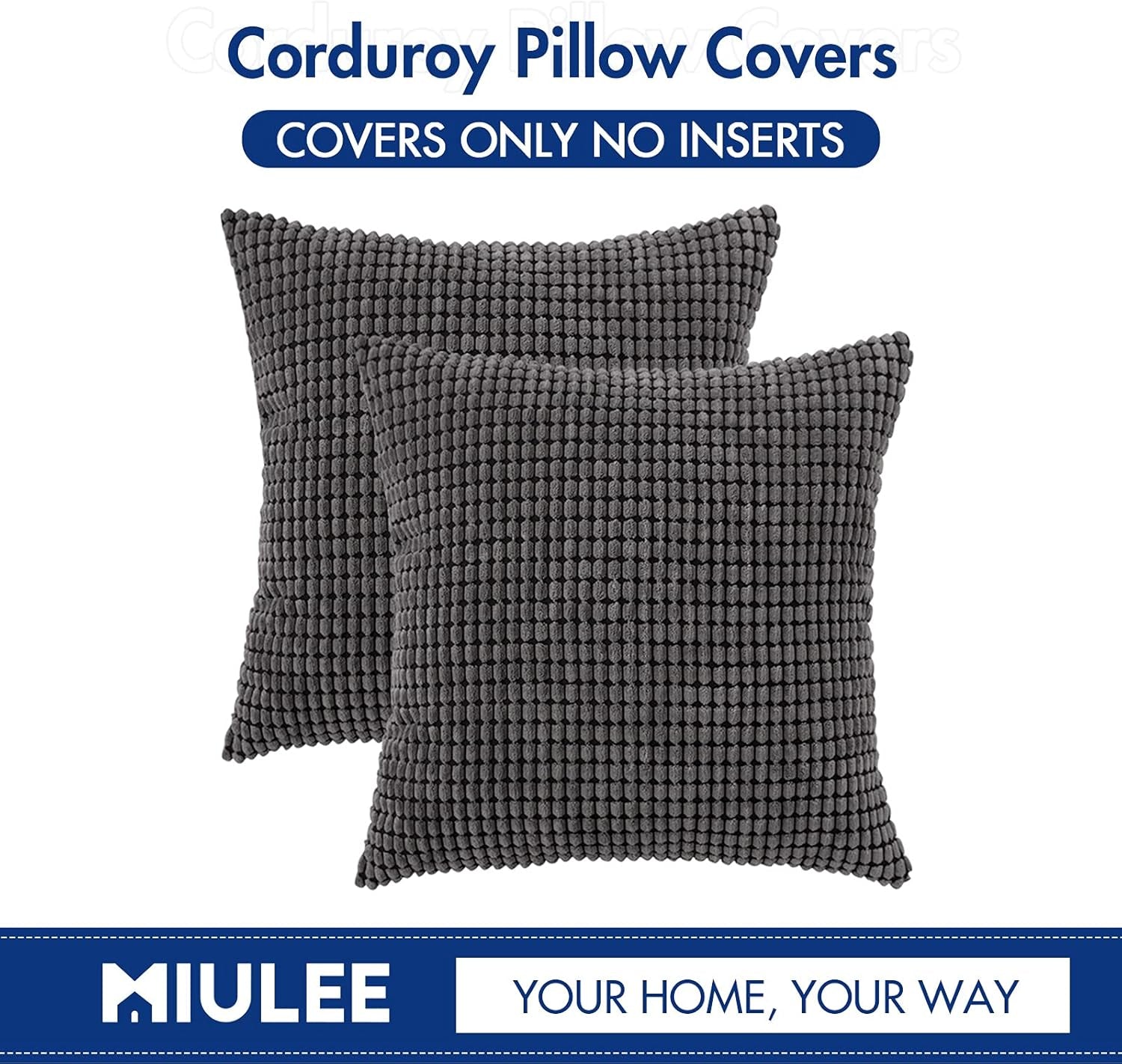 Pack of 2 Pillow Covers 18X18 Inch Granules Soft Corduroy Decorative Throw Pillow Covers for Couch Cushion Sofa Bedroom Living Room, Grey
