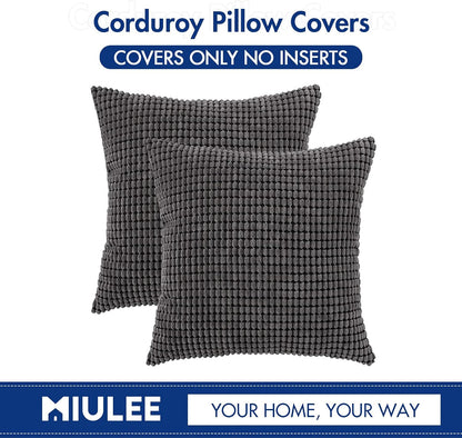 Pack of 2 Pillow Covers 18X18 Inch Granules Soft Corduroy Decorative Throw Pillow Covers for Couch Cushion Sofa Bedroom Living Room, Grey