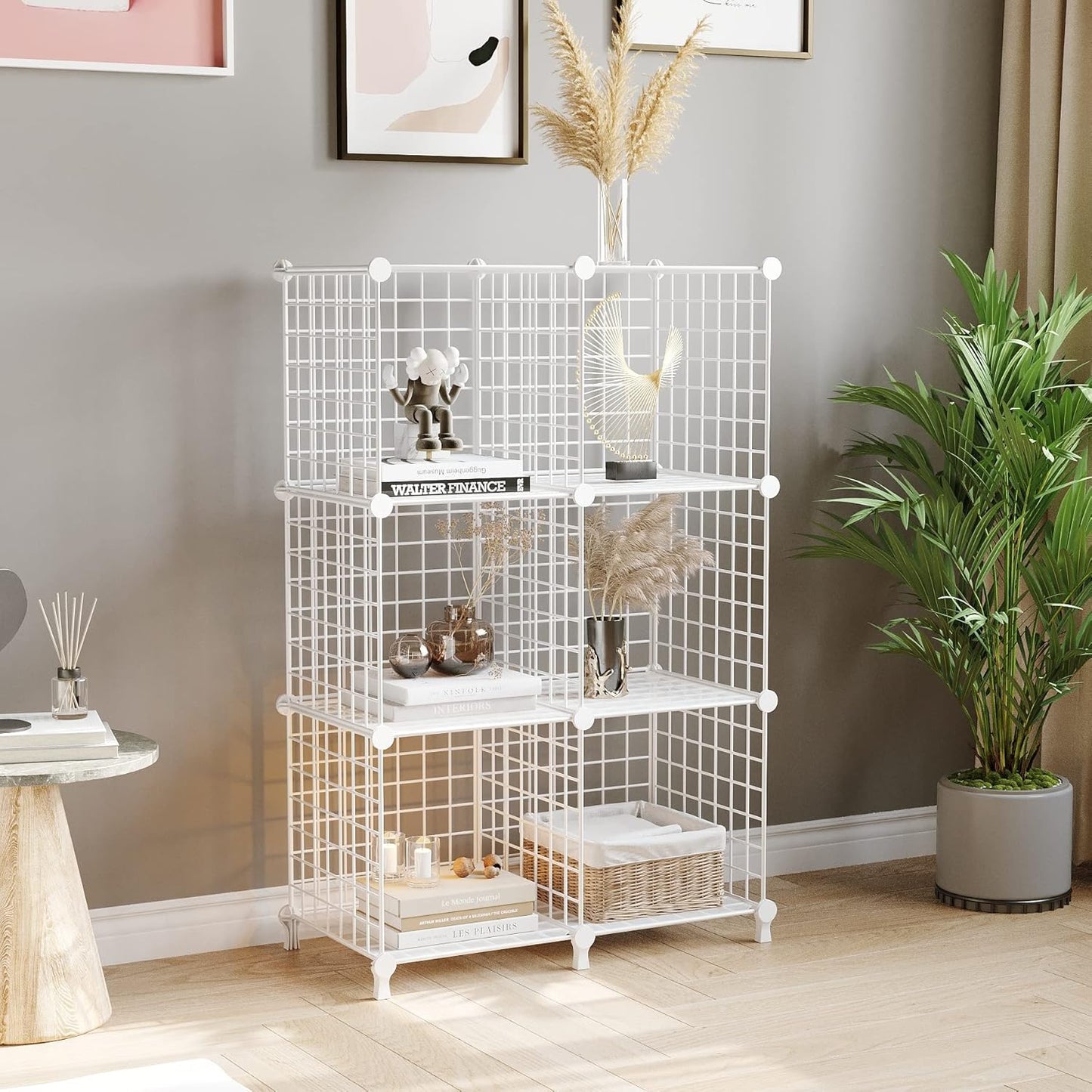 Wire Cube Storage Organizer, Closet Organizers and Storage, Metal 6 Cube Storage Shelves Bookshelf, Portable Closet Clothes Organizer for Bedroom, Home, Office, White