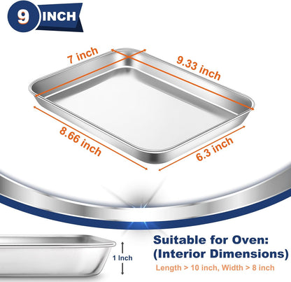 9 Inch Baking Cookie Sheet, Oven Pan Tray Stainless Steel Sheet Pan for Kitchen, Oven Bakeware for Multi Uses, Shiny Look & Dishwasher Safe, Healthy & Heavy Duty, 1Pc