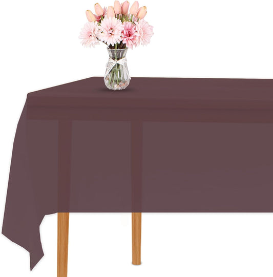 Dark Brown 3 Pack Premium Disposable Plastic Tablecloth for Parties 54 Inch X 108 Inch Rectangle Table Cover 6 to 9 Foot Tables for Birthdays Thanksgiving Weddings Christmas Anniversary Buffet Table