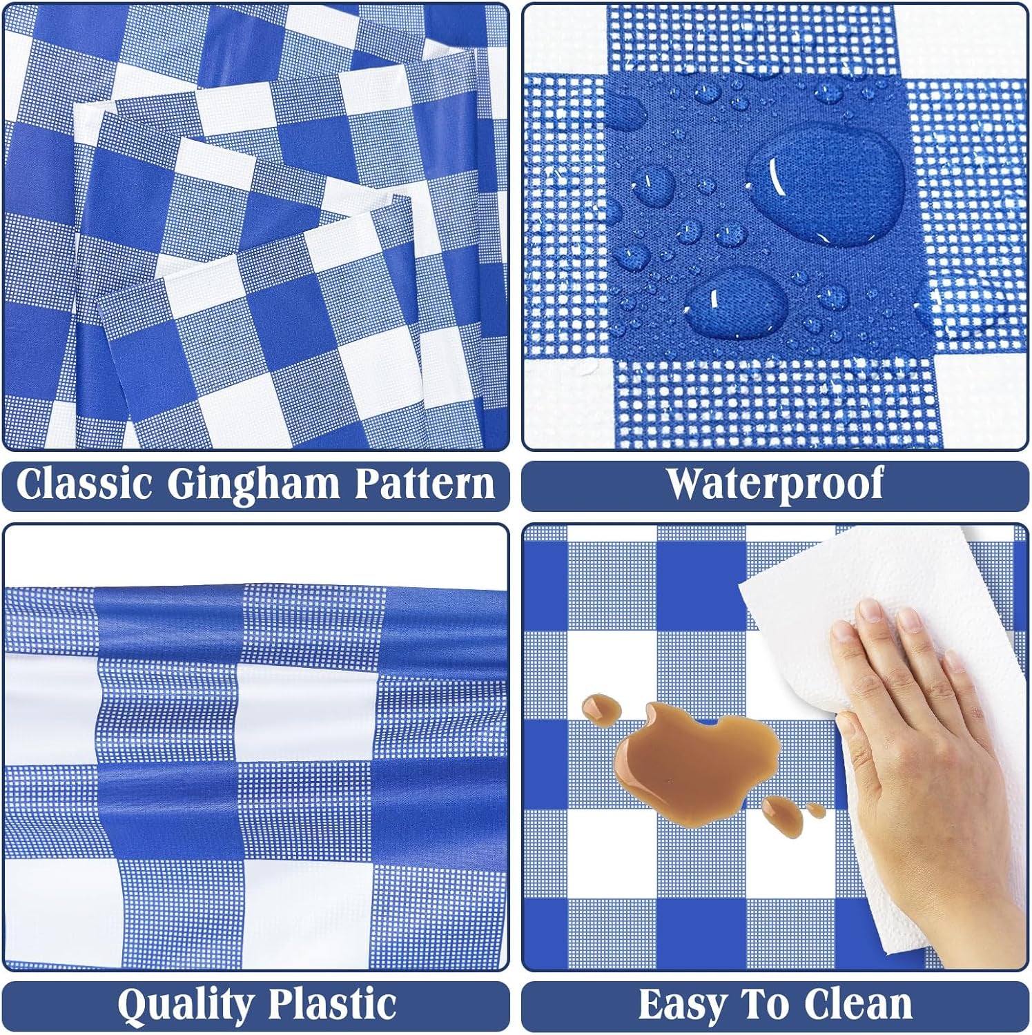 2 Pack Blue Gingham Tablecloth, 54 X 108 Inches Blue and White Checkered Tablecloths Plastic Table Cloth Disposable Picnic Tablecovers for Rectangle Table