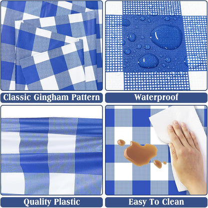 2 Pack Blue Gingham Tablecloth, 54 X 108 Inches Blue and White Checkered Tablecloths Plastic Table Cloth Disposable Picnic Tablecovers for Rectangle Table
