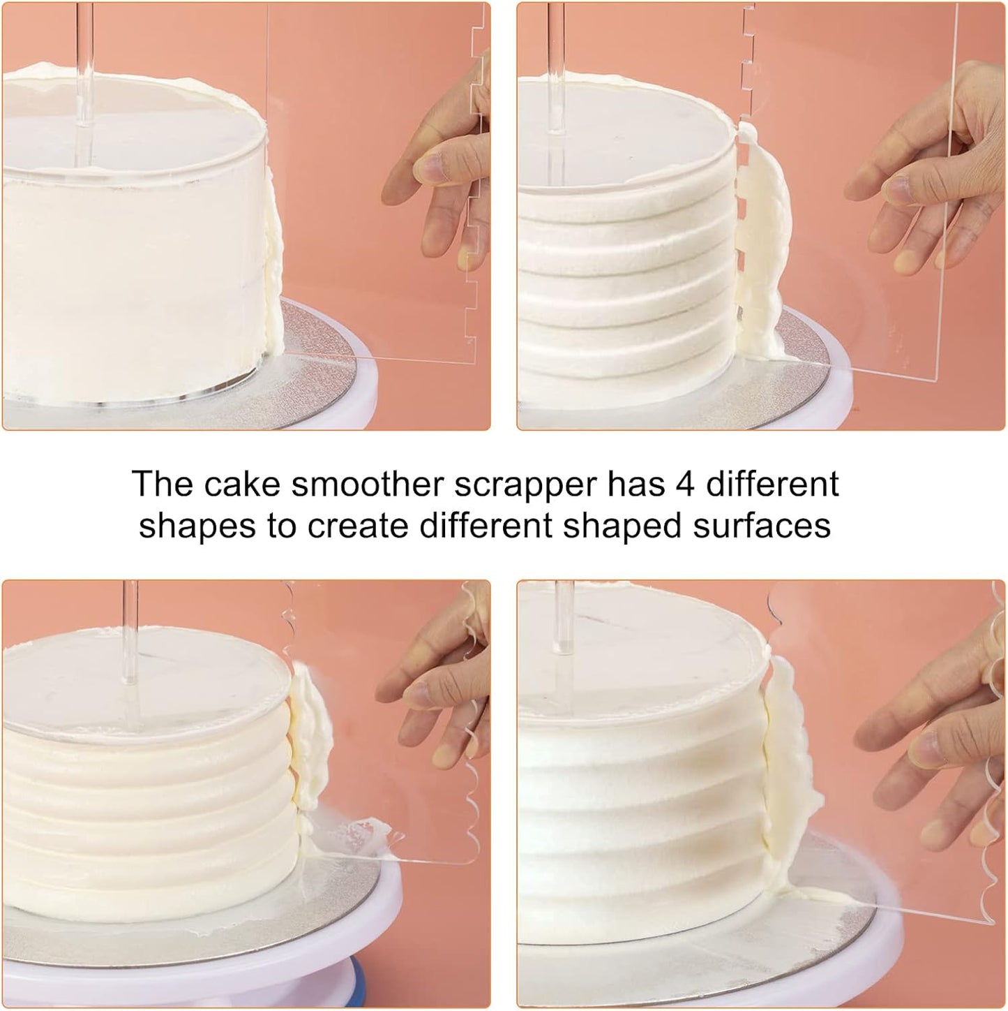 Acrylic Round Cake Discs Set (6.5”, 8.5”, 10.5”) with Dual Circles for Each Size, Includes Comb Icing Scraper and Edge Smoother Cream Scraper