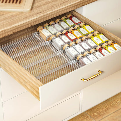 2-Tier Spice Drawer Organizer 4 Pack, Expandable from 11" to 22" Clear Acrylic Spice Rack for Drawer, Kitchen Spice Organization, Seasoning Organizer Holds up to 48 Jars(Jars Not Included)