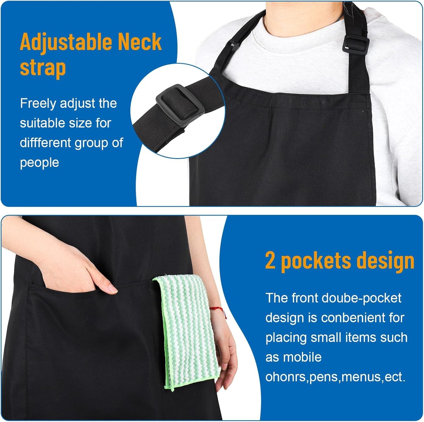 plus Size Aprons for Women with Pockets Adjustable Blooming Waterproof Aprons for Kitchen, Cooking (Black)