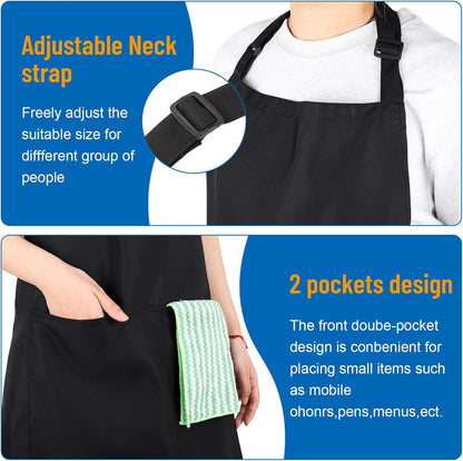 plus Size Aprons for Women with Pockets Adjustable Blooming Waterproof Aprons for Kitchen, Cooking (Black)