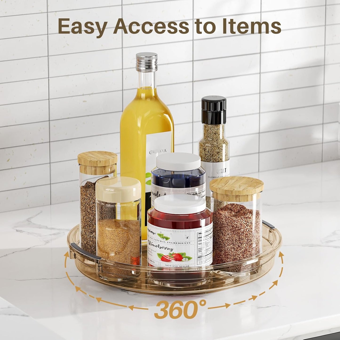 2 Pack Lazy Susan Turntable Organizer for Cabinet, 10.6'' 9.25'' Condiment Organizer for Refrigerator, Kitchen Pantry, Medicine Cabinet Organizer, Spices Rack Organization, Bathroom, Amber