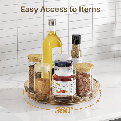 2 Pack Lazy Susan Turntable Organizer for Cabinet, 10.6'' 9.25'' Condiment Organizer for Refrigerator, Kitchen Pantry, Medicine Cabinet Organizer, Spices Rack Organization, Bathroom, Amber
