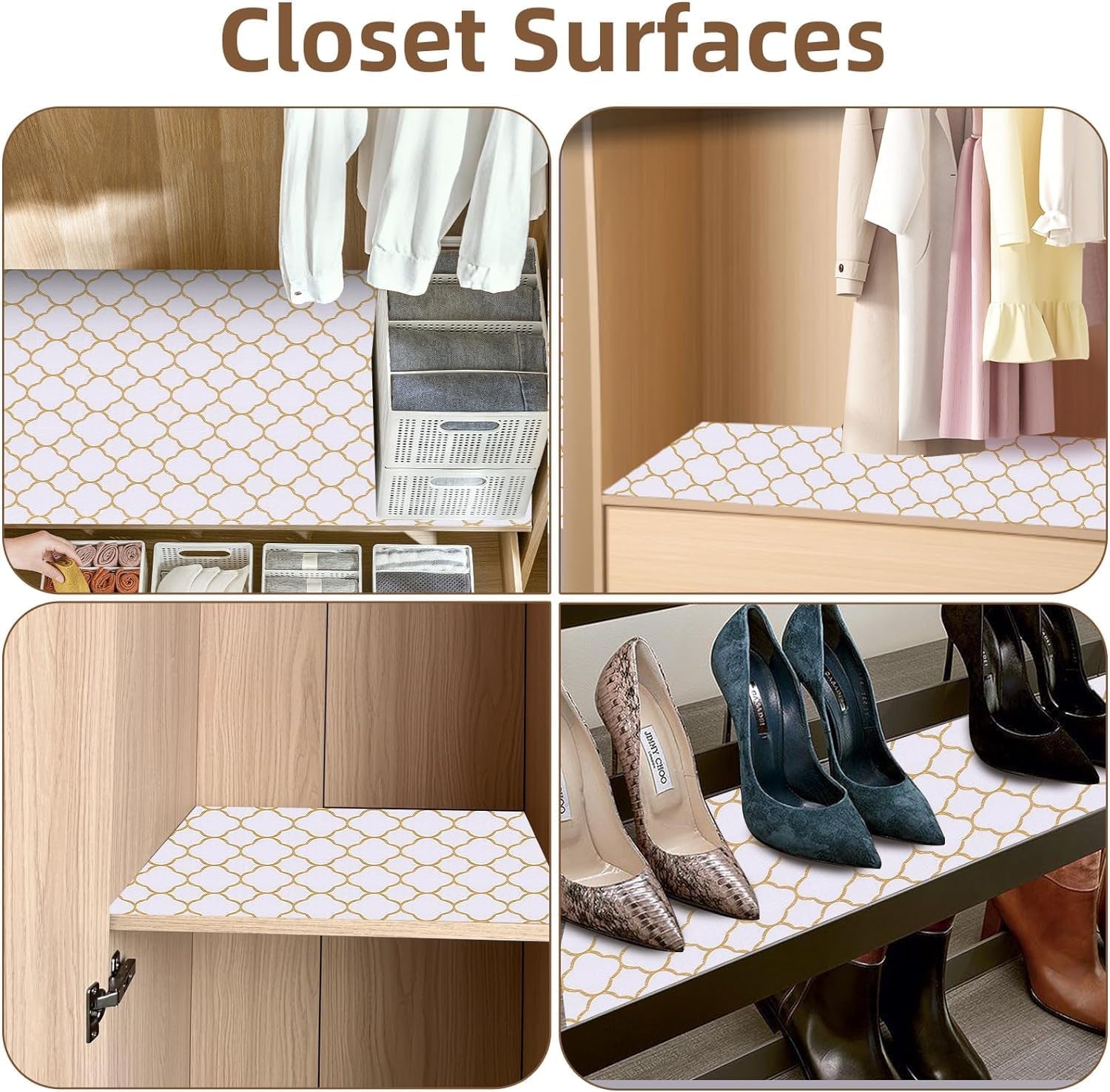 Shelf Drawer Liners for Kitchen Cabinets Non Adhesive Drawer Liner Thickened Refrigerator Liner Gold Quatrefoil Strong Non-Slip Paper for Tool Box with Knife and Tape Measure,11.8 X 118 Inches