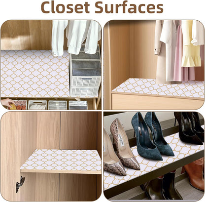 Shelf Drawer Liners for Kitchen Cabinets Non Adhesive Drawer Liner Thickened Refrigerator Liner Gold Quatrefoil Strong Non-Slip Paper for Tool Box with Knife and Tape Measure,11.8 X 118 Inches