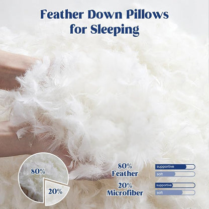 ® Feather Pillows with 100% Cotton Cover, Set of 2 Gusseted Bed Pillows for Sleeping, King Size