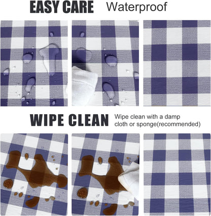 Waterproof Checkered Picnic Table Cover - 30" x 72" Vinyl Fitted Tablecloth with Flannel Backing for Outdoor Use, Ideal for Camping, Travel, Holidays, and Parties, Navy