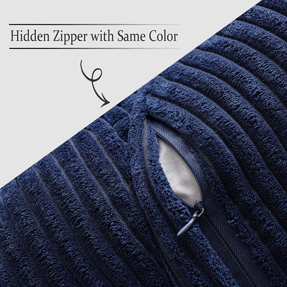 Decorative Throw Pillow Covers for Couch Bed Livingroom 18X18 Inch Set of 2 Navy Blue Boho Accent Throw Pllows Broadside Striped Patchwork Soft Corduroy Summer Coastal Pillowcases