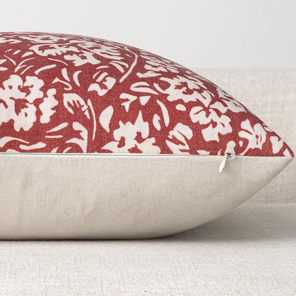 Floral Pillow Covers 18X18 Set of 2, Neutral Linen Decorative Throw Pillow Covers for Sofa Couch Outdoor Living Room, Farmhouse Cushion Covers, Red