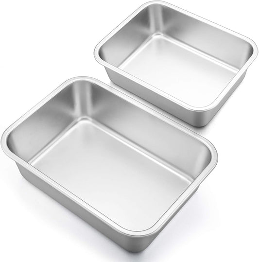 Lasagna Pan Set, Stainless Steel Rectangular Baking Pan for Brownie/Cake/Meat, Non-Toxic & Heavy Duty, Deep Side & Rolled Rim, Brushed Surface & Dishwasher Safe, 10.7" X 3.2" + 12.7" X 3.2"