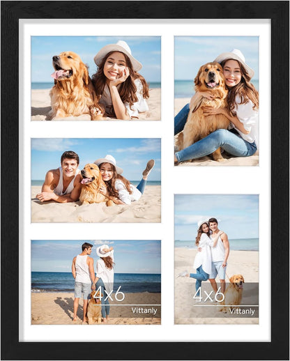 11X14 Collage Picture Frame, Displays 5Pcs 4X6 Pictures with Mat or 1Pcs 11X14 without Mat for Wall Mounting, Picture Frames Collage Wall Decor in Black, 1 Pack