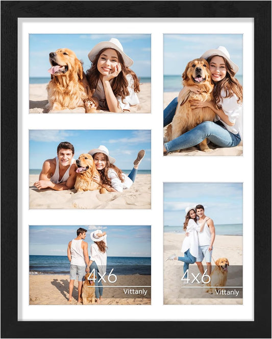 11X14 Collage Picture Frame, Displays 5Pcs 4X6 Pictures with Mat or 1Pcs 11X14 without Mat for Wall Mounting, Picture Frames Collage Wall Decor in Black, 1 Pack