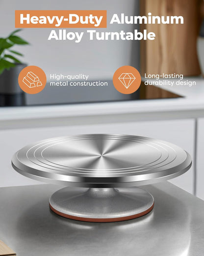 253 Pcs Cake Decorating Kit, 12" Aluminum Alloy Cake Turntable, 48 Numbered Icing Tips, 3 Russian Piping Nozzles, Offset and Straight Spatulas, Cake Leveler, Pastry Bags Baking Supplies