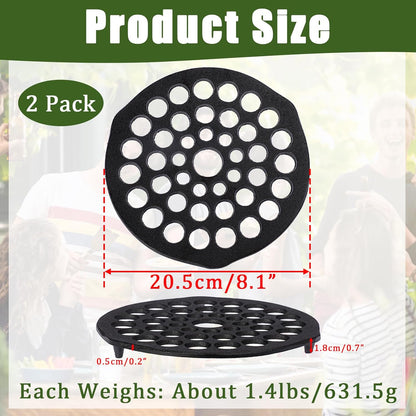 Cast Iron Trivet Set (2 Pieces) - 8-Inch Heavy-Duty Meat Rack for Dutch Ovens, Pre-Seasoned Campfire Grate, Burner Diffuser, and Table Trivet - Rust-Resistant Cast Iron Griddle Accessories