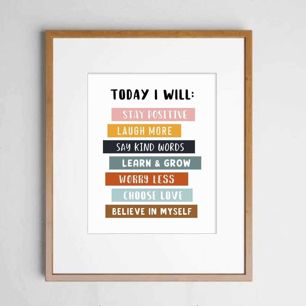 Today I Will Positive Quotes Print, Educational Wall Art for Classroom or Playroom, Inspirational Affirmation Poster for Kids, Unframed (11X14 INCH)