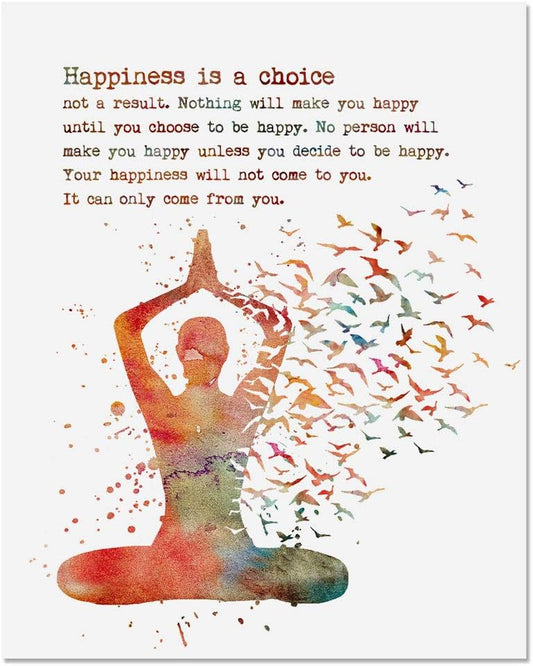 Yoga Art Happiness Is a Choice Motivational Quote Yoga Studio Wall Art Watercolor Print Yoga Woman Yogi Gift UNFRAMED 8X10Inch