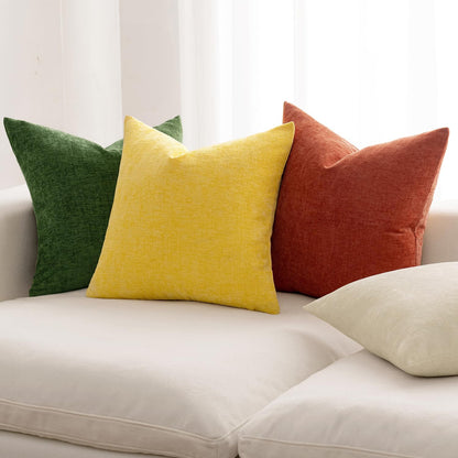 Fall Couch Throw Pillow Covers 18X18 Inch Set of 4 Orange-Green Soft Chenille Pillowcases Western Farmhouse Boho Cushion Shams for Spring Modern Home Decor Sofa Living Room Bed Gradient Series
