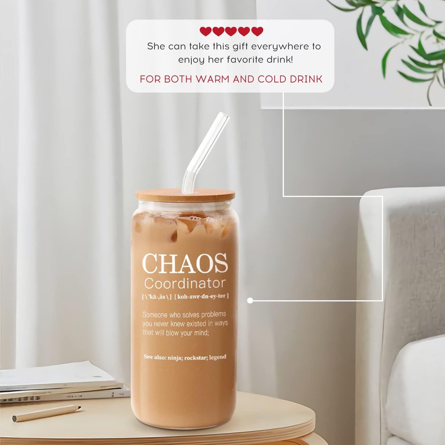 Chaos Coordinator Gifts - Boss Lady Gifts for Women, Coworker, Teacher, Nurse, Mom - 18 Oz Teacher Office Can Glass