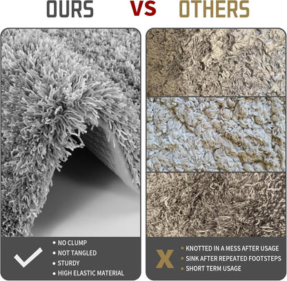 Fluffy Bath Rug Set,Shaggy Soft Non Slip Bathroom Rugs, Machine Washable,Thick Bathroom Floor Rugs for Shower Bath Mat,Water Absorbent, 24X17+32X20 Inches, Light Gray and White