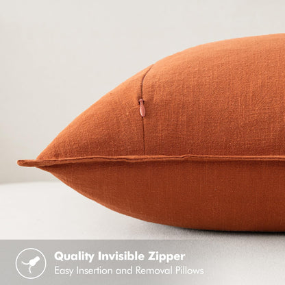 Fall Decorative Linen Pillow Covers 18X18 Inch Burnt Orange ​Boho Farmhouse​ ​Neutral Couch Throw Pillows for Bed Pack of 2 Accent Modern Pillowcase Summer Sofa Livingroom Home Decor