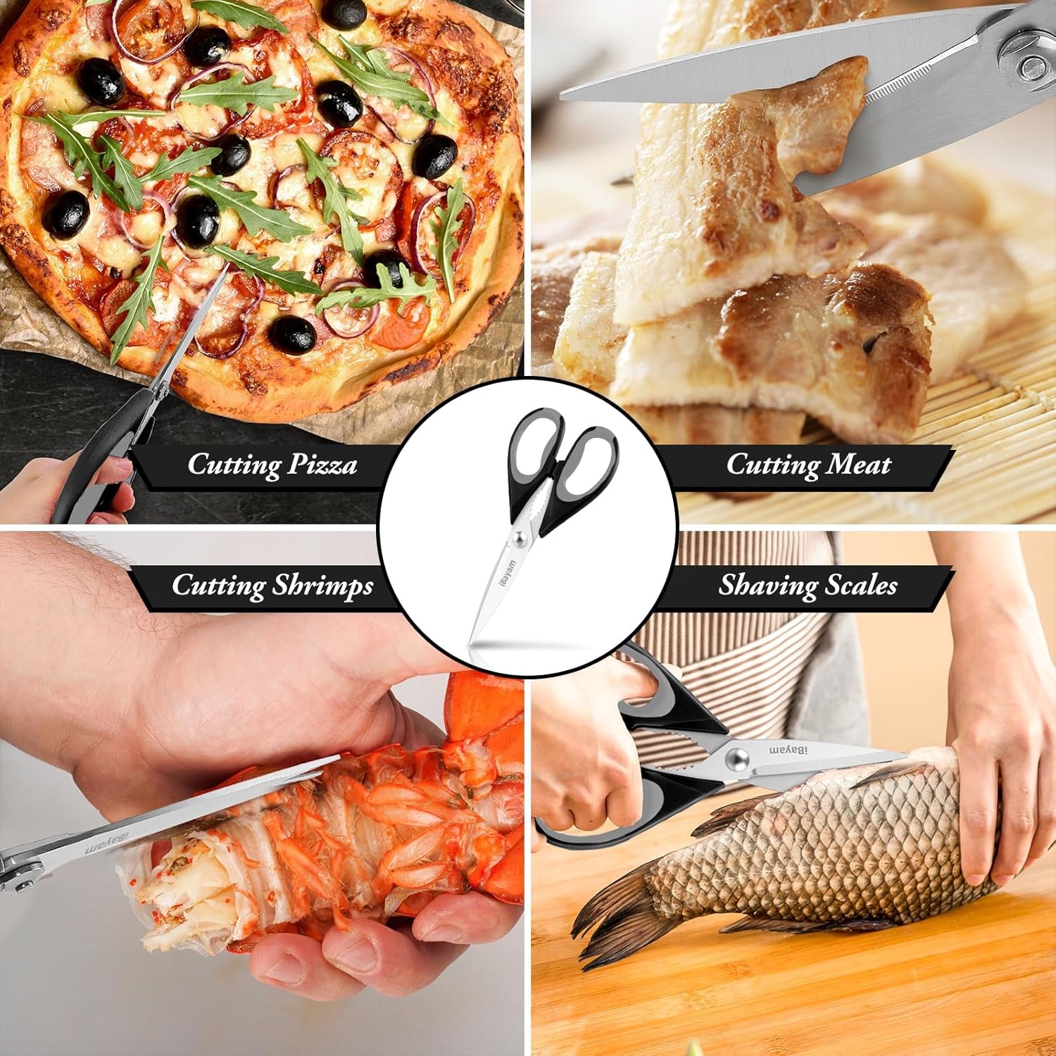 Kitchen Gadgets Utensils Set for Home,  8.5" Kitchen Scissors with Sheath, Black Cooking Scissors, All Purpose Shears