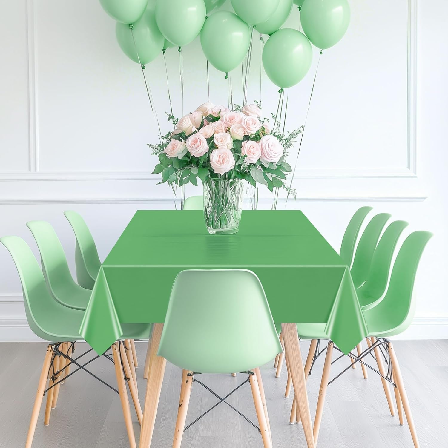 Set of 4 Dark Green Rectangle Tablecloths, 54x72" Solid Color Waterproof and Spillproof Disposable Plastic Covers, Durable Table Linens for Dining, Buffets, Picnics, and Outdoor Events