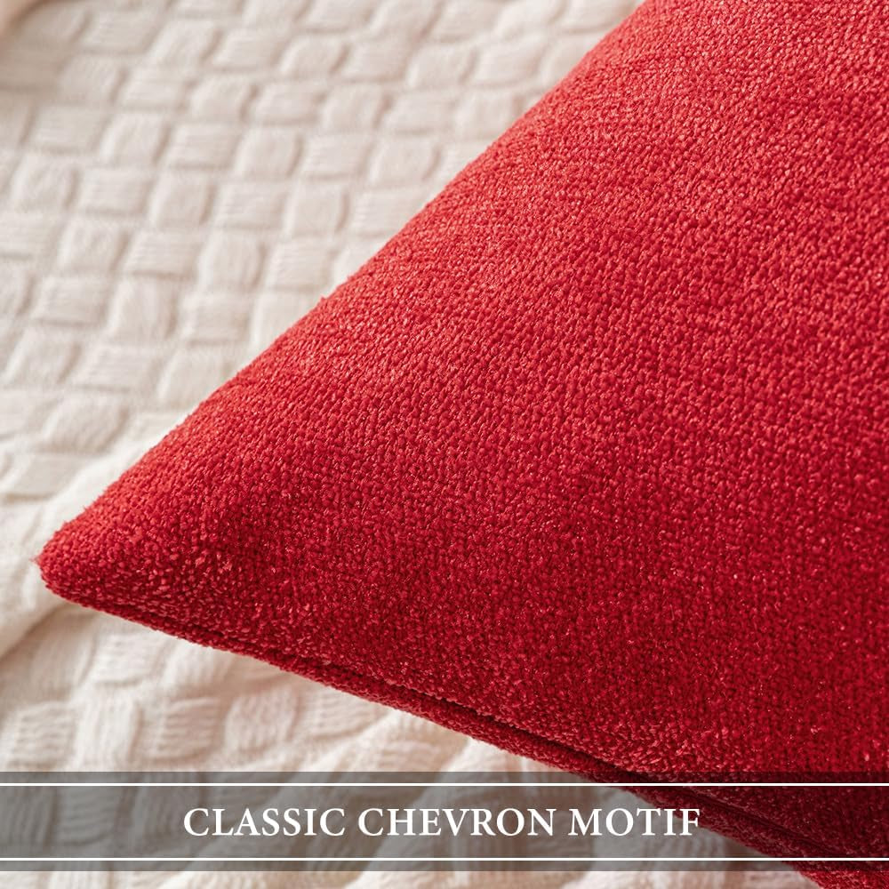 Pack of 2 Red Decorative Christmas Pillow Covers 20X20 Inch Soft Chenille Couch Throw Pillows Farmhouse Cushion Covers for Home Decor Sofa Bedroom Living Room