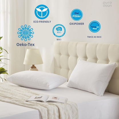 ® Goose Feather down Pillows, Gusseted Bed Pillows for Sleeping 100% Cotton Cover, Set of 2 Standard Size