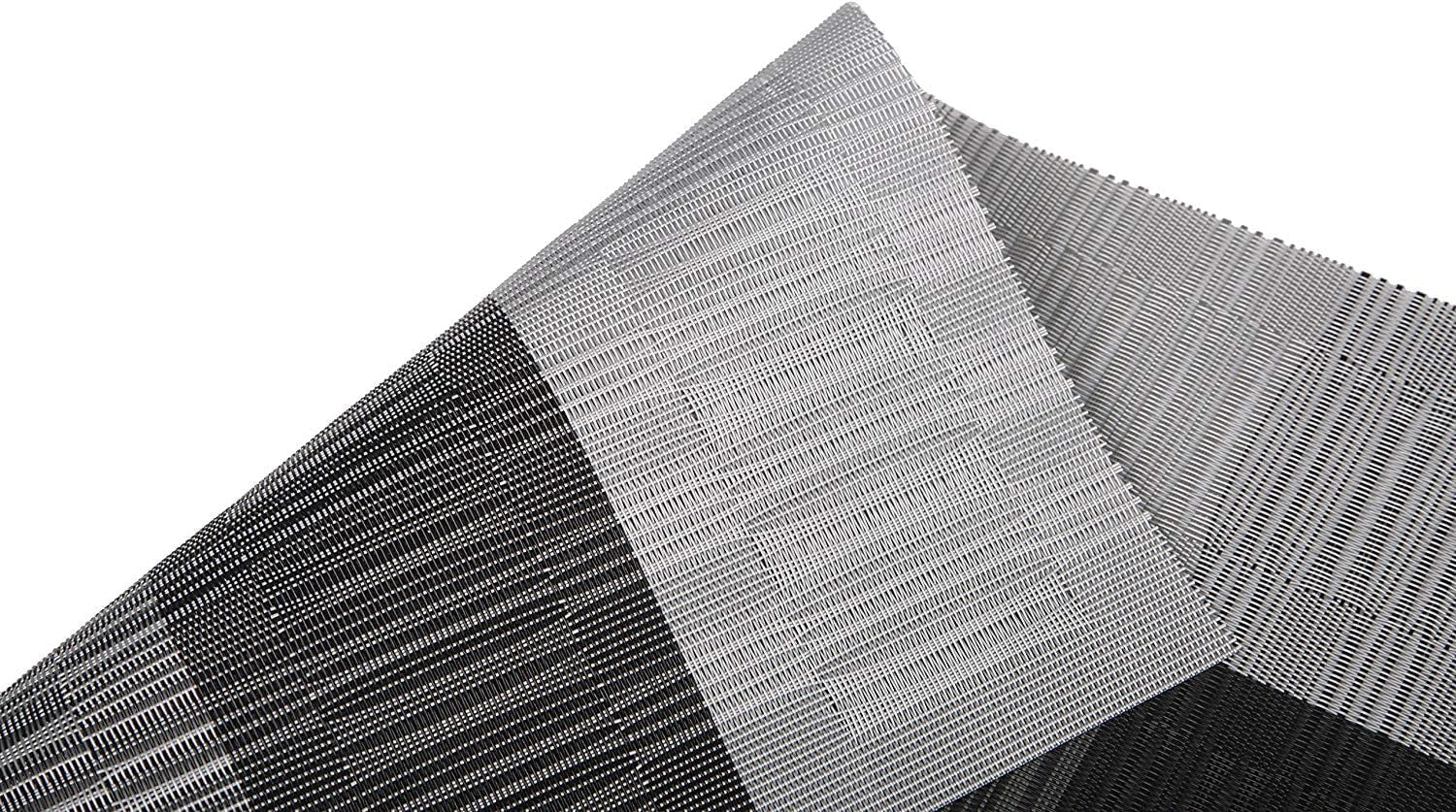 Woven Vinyl Table Runners PVC Table Runners 12 X 36 Inch Wipe Clean Reversible Plastic Weave Tabletop Counter Decor Mats Indoor Outdoor, Ombre Black and Gray