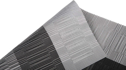 Woven Vinyl Table Runners PVC Table Runners 12 X 36 Inch Wipe Clean Reversible Plastic Weave Tabletop Counter Decor Mats Indoor Outdoor, Ombre Black and Gray