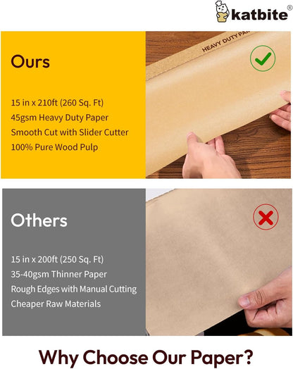 Heavy Duty Parchment Paper Roll for Baking, 15 in X 210 Ft, 260 Sq.Ft Baking Paper with Slide Cutter, Easy to Cut & Non-Stick Cooking Paper for Bread, Cookies, Air Fryer, Steaming, Grilling