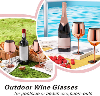 Rose Gold Wine Glasses Set of 4, 18Oz Copper Stainless Steel Unbreakable Metal Glass for Outdoor, Travel, Camping - Ideal Wine Accessories Gift