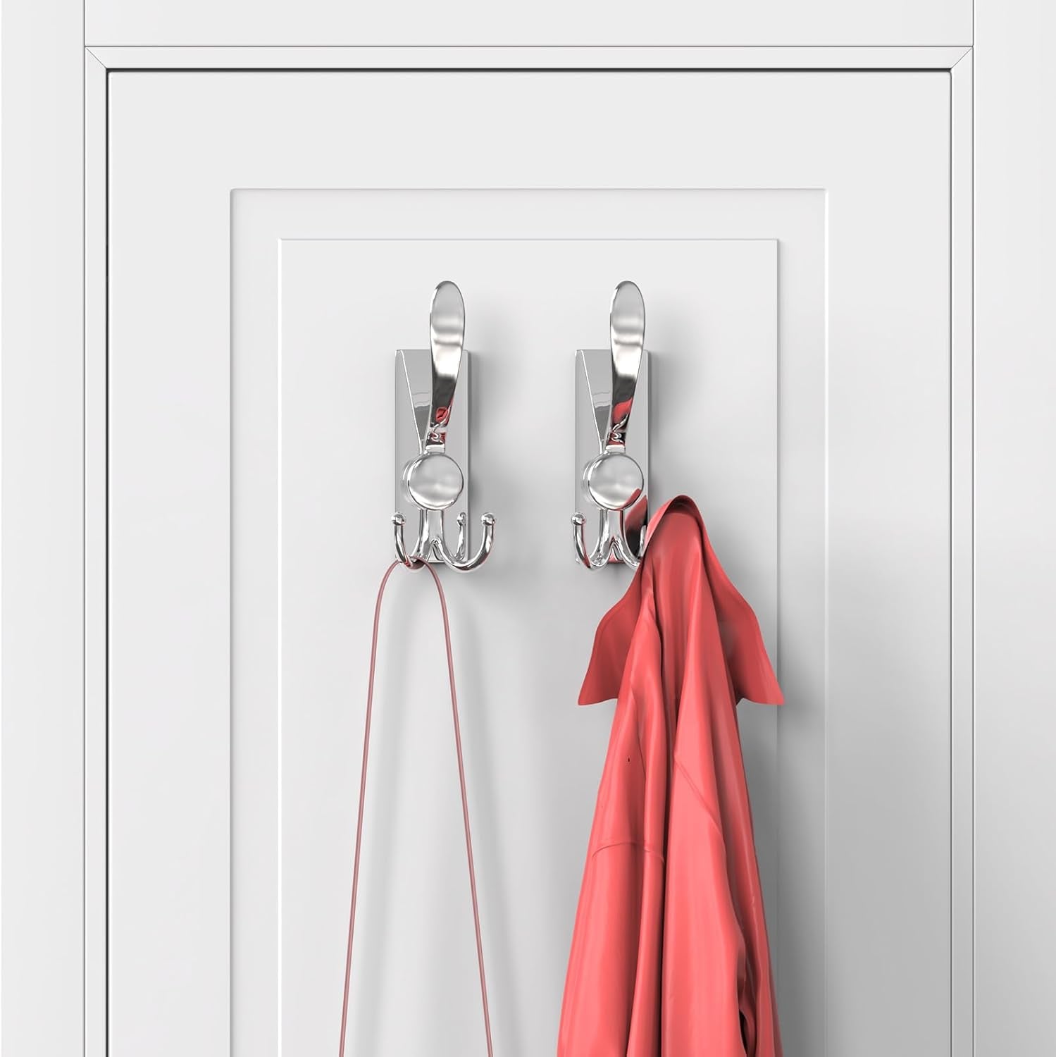 2 Pack Stainless Steel Heavy Duty Coat Hooks, Multifunctional Practical Hooks for Hanging Bathrobes, Coats, Towels, Backpacks, Hats & Kitchen Utensils, Modern Home Organization, Bright Surface