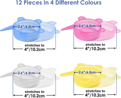 Silicone Stretch Lids/Pet Food Can Covers/12 Pack, Reusable Durable Storage Covers for Dog Cat Food, Cups Small Bowls Cans Jars Fruits, the Same Sizes of 2.6 Inch (Can Stretches to 3.5 Inches)
