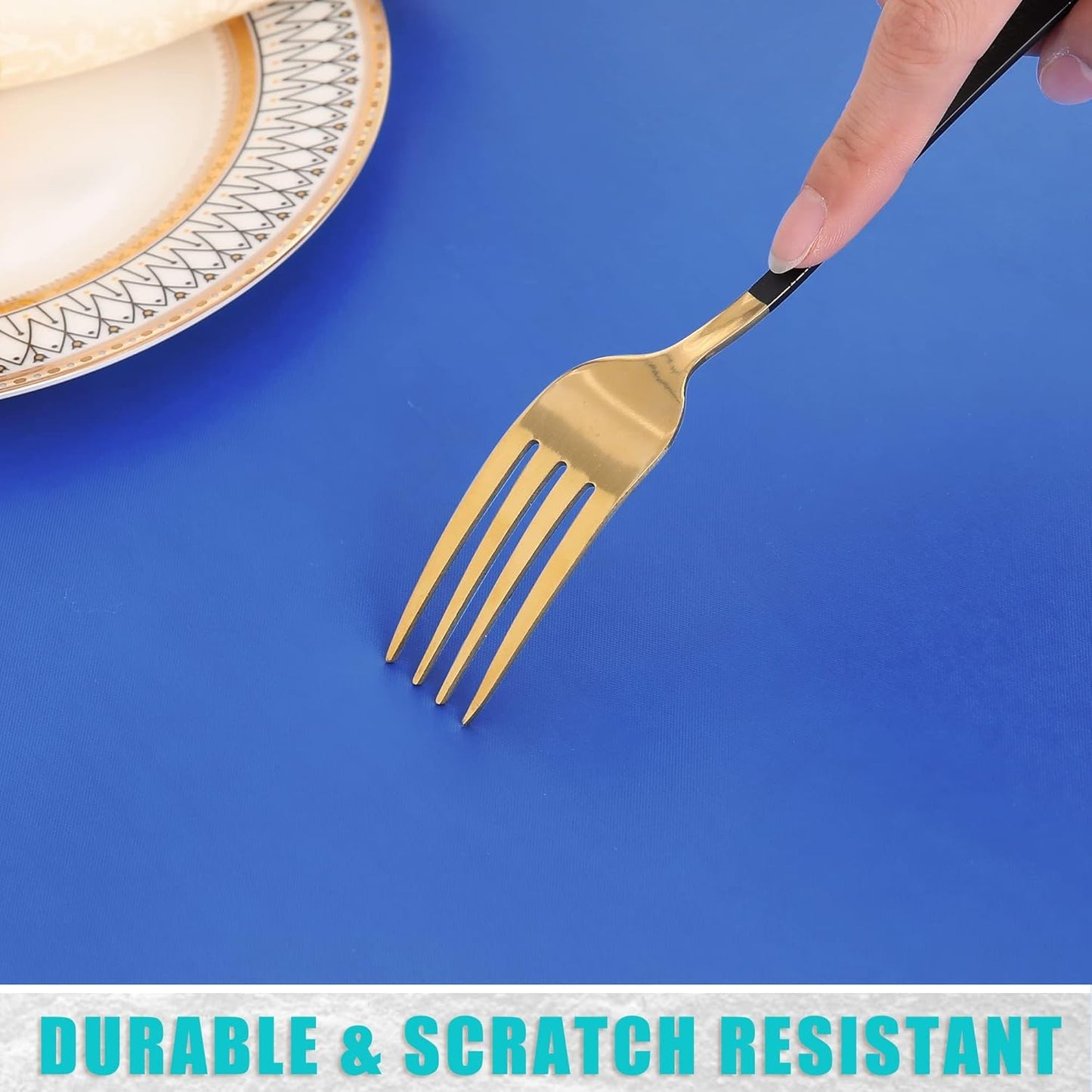 round Picnic Tablecloth, Waterproof Elastic Fitted Table Covers for 36" - 44" Tables, Wipeable Flannel Backed Vinyl Tablecloths for Camping, Indoor, Outdoor, Blue